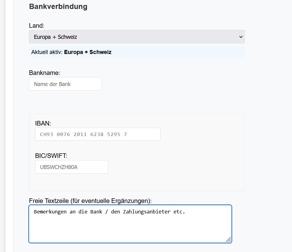 Screenshot Dati bancari
