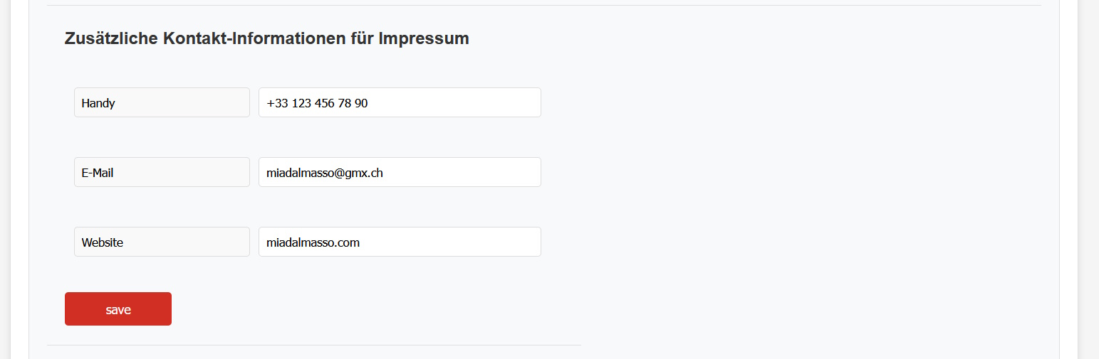 Screenshot Informazioni di contatto