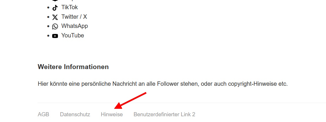 Screenshot Modifica link personalizzati