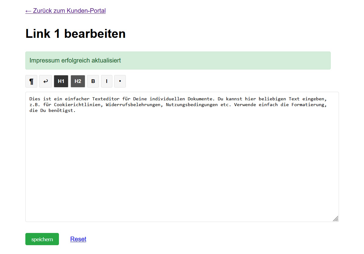 Screenshot Modifica link personalizzati