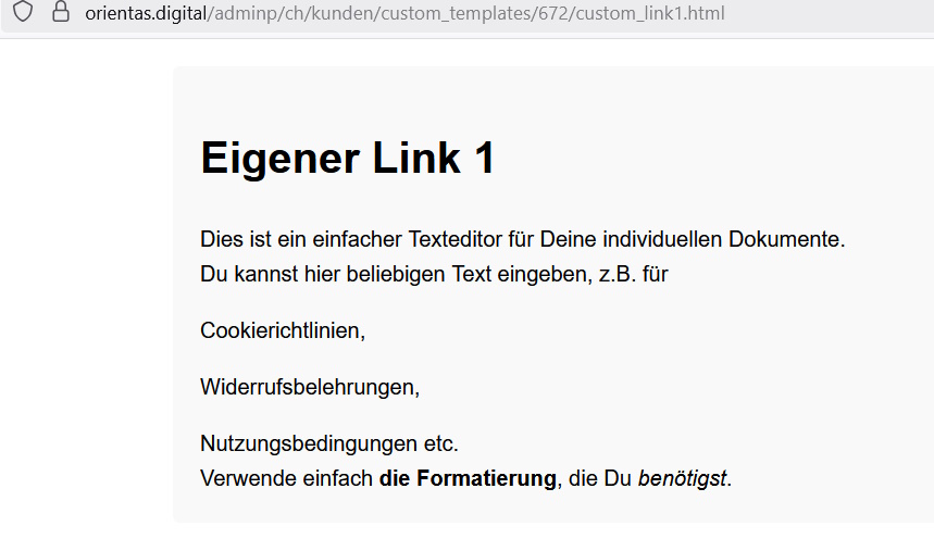 Screenshot Modifica link personalizzati