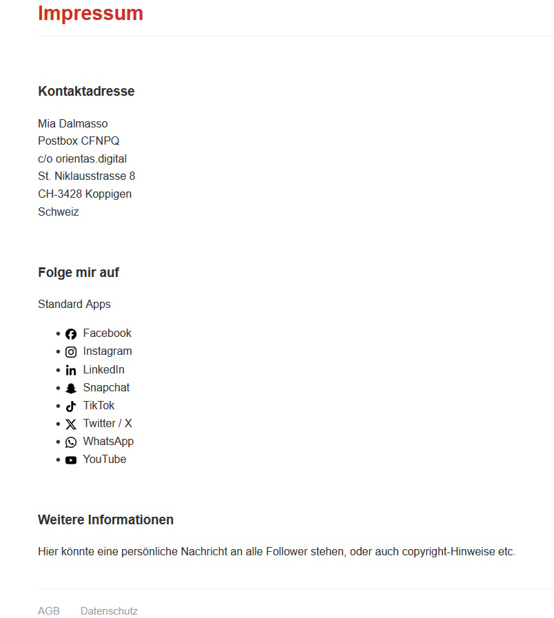 Screenshot Controllo contenuti imprint
